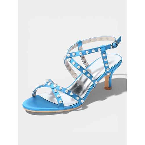 Elegante, rosafarbene Riemchensandalen mit Strasssteinen und Absatz, offene Schuhe für Hochzeitsgäste zur kirchlichen Trauung Image