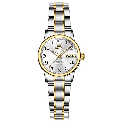 Muttertag Geschenk OLEVS Damen Geschäfts-Uhr Mit Licht Kalender Wochenanzeige Vollautomatischem Mechanismus Freizeit Und Modische Digitale Uhr Wasserdicht Sportliche Damenarmbanduhr