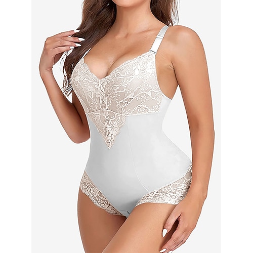 Damen Formende Unterwäsche Onesie Mode Sexy Einfarbig Spitze Patchwork Heim Urlaub Straße Ärmellos V Ausschnitt Schwarz Weiß Rosa Sommer Frühling Herbst Normale Passform Image