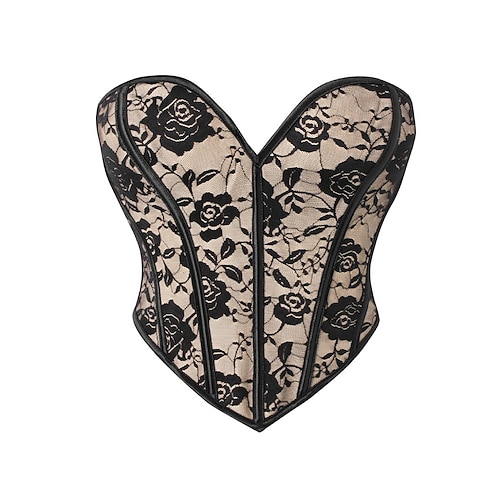 Damen Formende Unterwäsche Retro Sexy Lässig Blumen Spitze Patchwork Täglich Heim Urlaub Ärmellos Schulterfrei Khaki Sommer Frühling Herbst Normale Passform Image