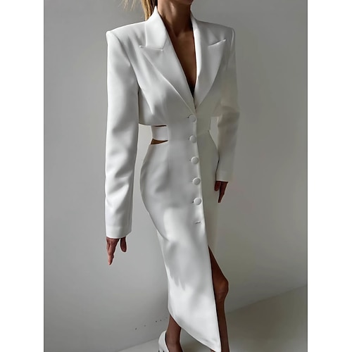 Damen Maxikleid Weißes Kleid Freizeitkleid Elegant Mode Modern Täglich Outdoor Urlaub Normale Passform Einfach Langarm Tiefer V-Ausschnitt Schwarz Weiß Sommer Frühling Image