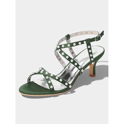 Elegante, rosafarbene Riemchensandalen mit Strasssteinen und Absatz, offene Schuhe für Hochzeitsgäste zur kirchlichen Trauung Image