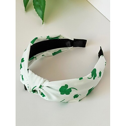 Damen-Haarbänder aus Polyester mit Kleeblattmotiv, weiches Knotendesign, verschiedene Kleeblatt-Varianten, leichte und bequeme Haaraccessoires, perfekt für St. Patrick's Day-Feierlichkeiten und den Alltag. Image