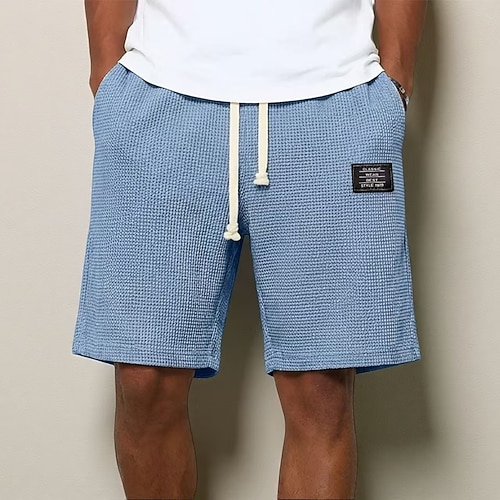 Herren Waffel Waffel-Shorts Shorts Freizeitshorts Elastischer Bund Strukturiert Einfach Komfort Atmungsaktiv Knielang Lässig Outdoor Strand Urlaub Mode Schwarz Weiß Mikroelastisch Image