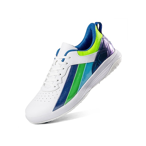 Weiße und violette Herren-Golfschuhe, atmungsaktives Mesh-Obermaterial, gepolsterte Sohle, sportlicher Performance-Stil für Golfplätze und Outdoor-Aktivitäten Image
