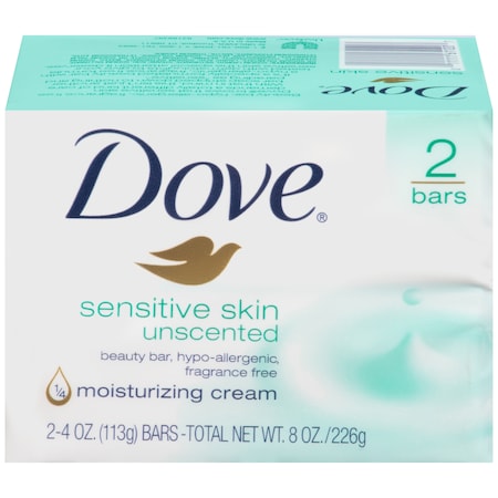 DOVE 41085 Sensitive Skin Unscented Soap Bar 4 oz. Bar, PK12