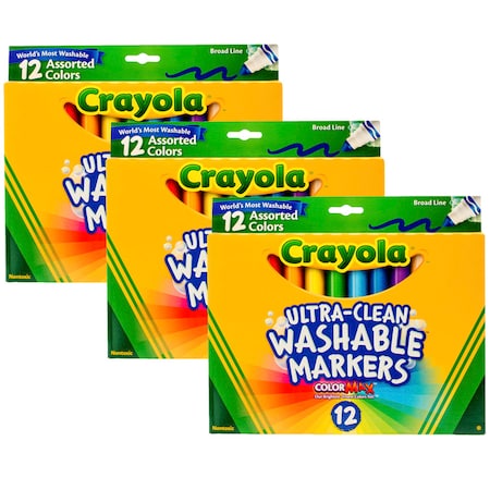 CRAYOLA BIN587812BN Ultra-Clean Markers, Broad Line, Assorted Colors, PK36