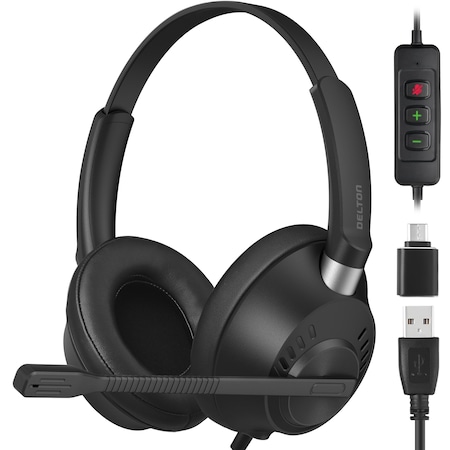 DELTON 42Y Noise-Canceling Stereo Over-the-Ear Headset with USB Type-A - Black