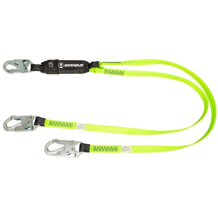 SAFEWAZE FS561 PRO 6' Energy Absorbing Lanyard: Dual Leg, Snap Hooks