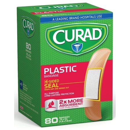 CURAD CUR02278RB Adhesive Bandage, 34 in W, 3 in L, Plastic Bandage - CURAD