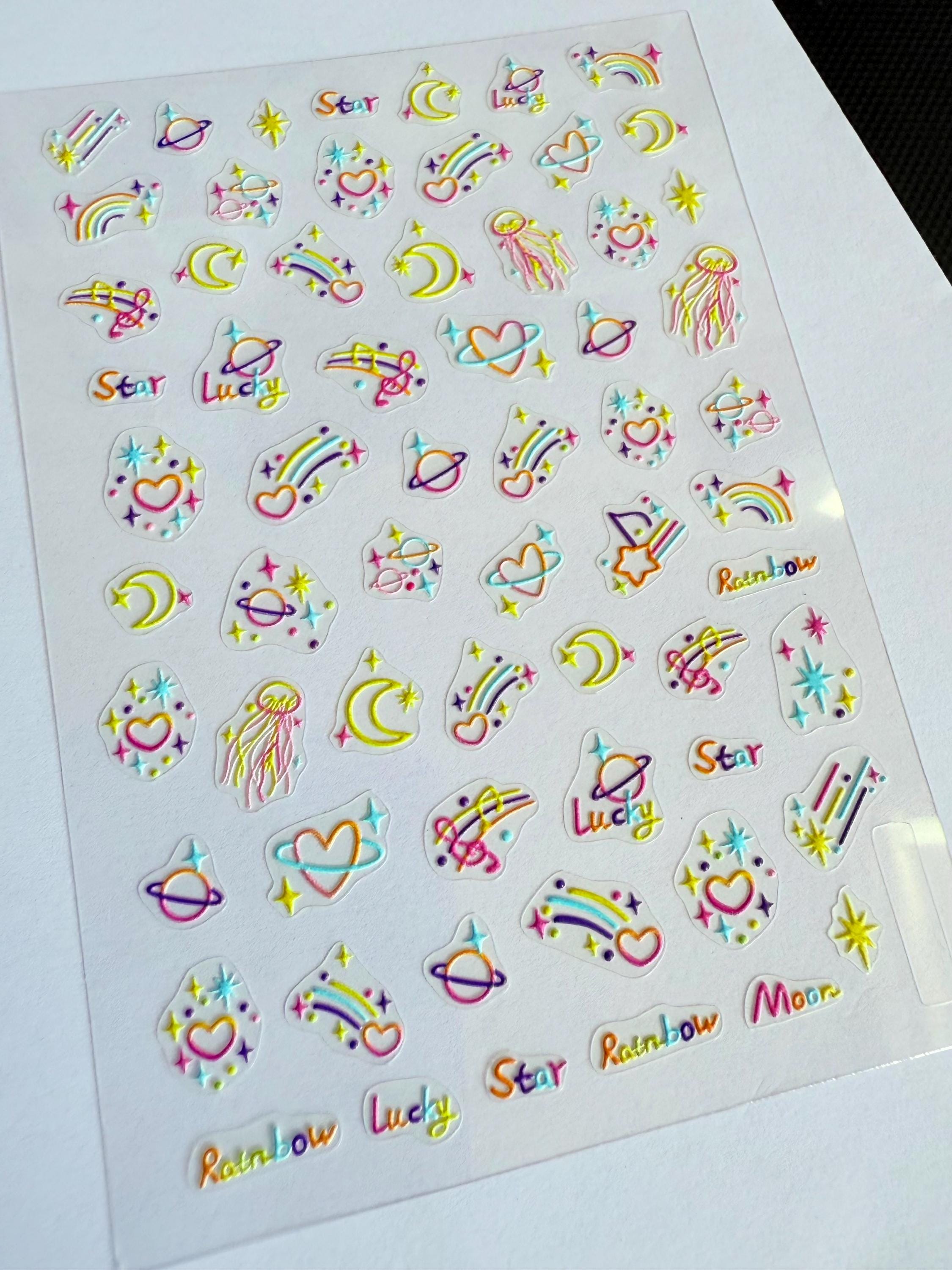 Mini adesivi per unghie a forma di luna pastello, adesivi a forma di stella rosa. Piccoli adesivi/mini adesivi/decalcomanie per unghie/decorazioni per