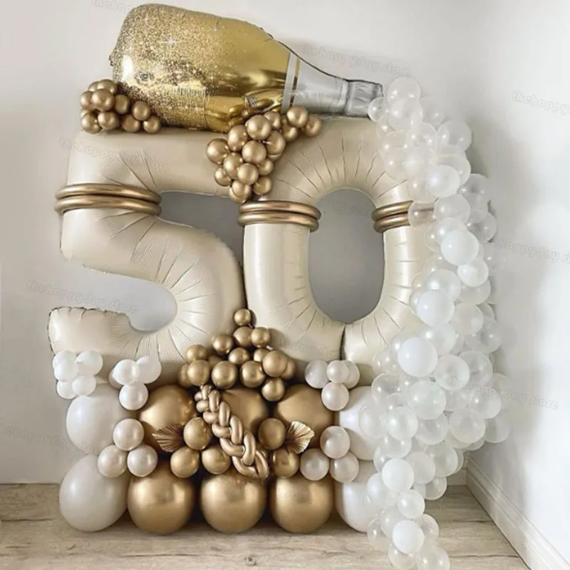 130 pezzi di palloncini con numeri in oro bianco sabbia crema set di palloncini foil con numeri da 40 pollici per decorazioni per feste di buon 20 30 40 50esimo compleanno
