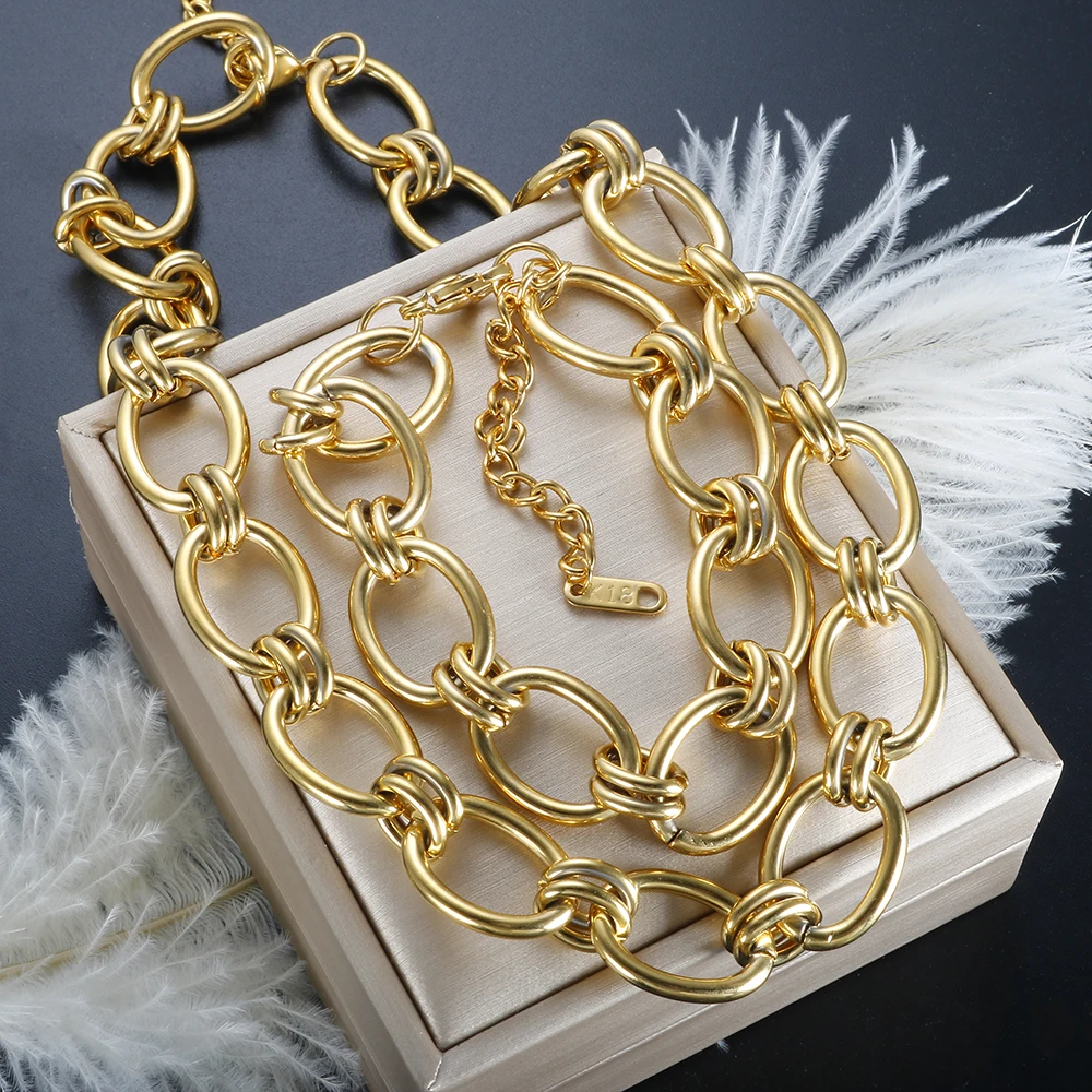 Bracciale con collana a catena rotonda robusta in acciaio inossidabile per donna uomo Set di gioielli classici impermeabili all'ingrosso