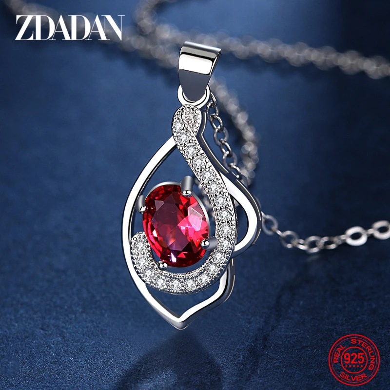 ZDADAN Halsketten mit Rubin-Zirkon aus 925er-Sterlingsilber für Damen, modischer Hochzeitsschmuck, Geschenk Image