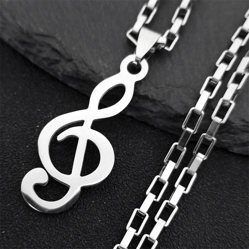 Musik Note Edelstahl Anhänger Halsketten für Frauen/Männer Silber Farbe Punk Rock Musical Kette Freund Geschenk Schmuck N1143S06