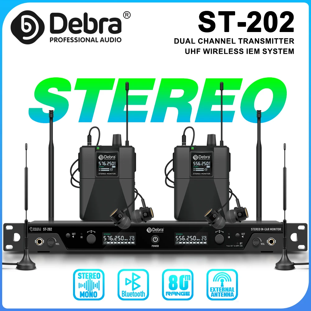ST-202 Professionelles Stereo-Wireless-In-Ear-Monitoring-System, UHF mit Bluetooth 5.0, Zweikanal-Sender für Band, Bühne Image