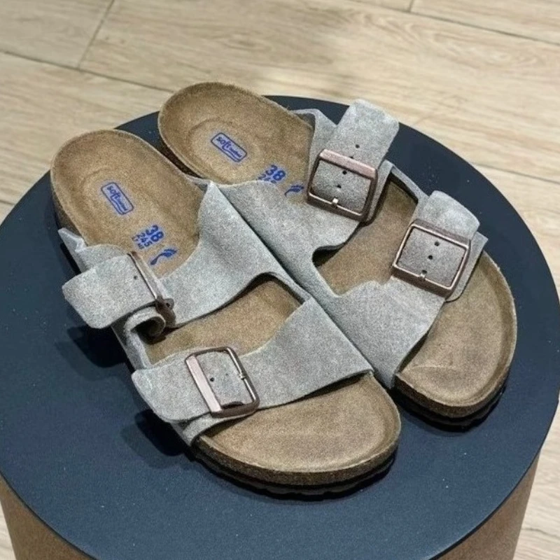 Wildleder Clog Damen Sabot Schuhe Flache Outdoor Strand Casual Sandalen Größe 35-44 Herbst Mann Sliders Dicke Sohle Kork Sohle Wildleder Pantoletten