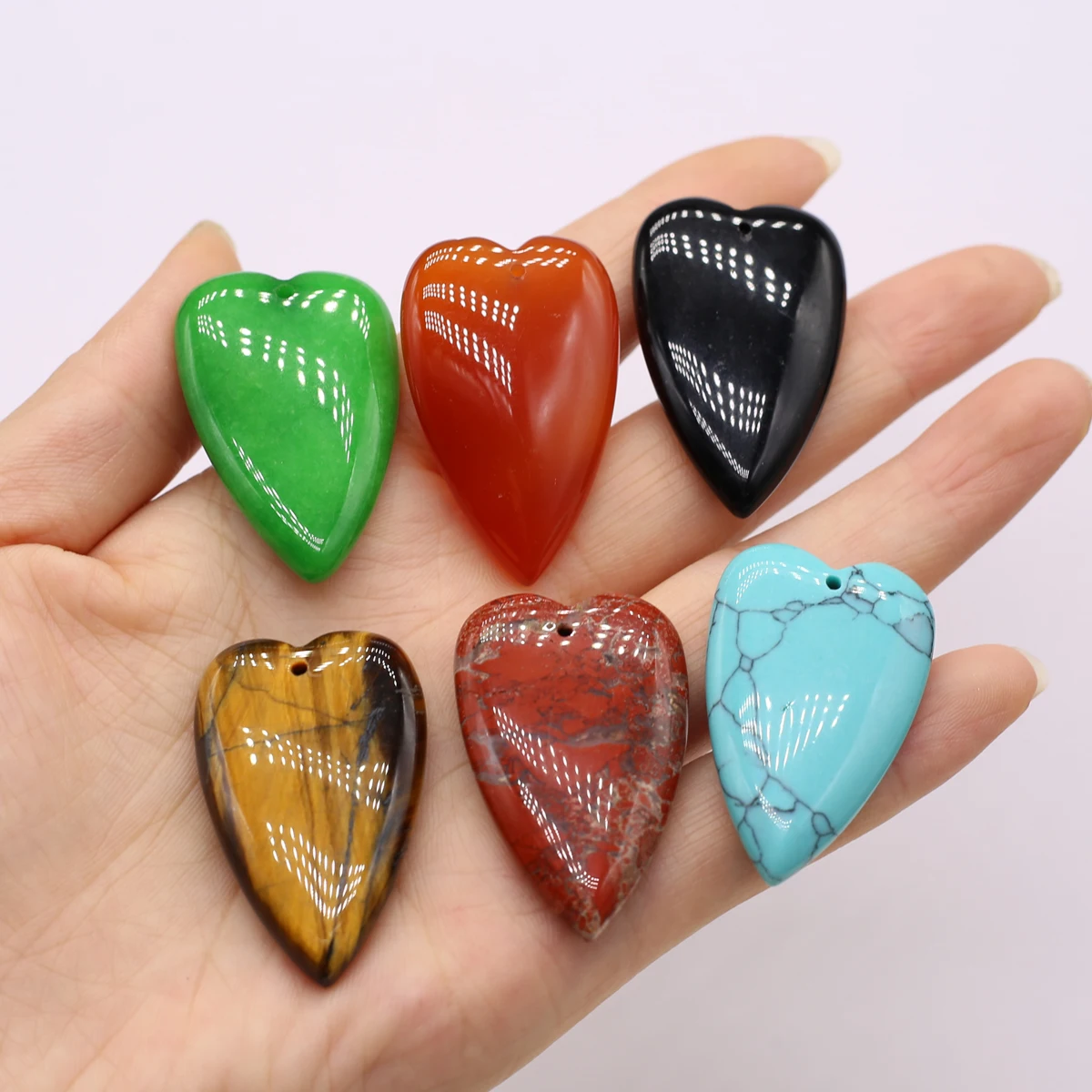 Natürlicher Liebes-Edelstein-Anhänger, Herz-Achat, handgeschnitzt, zartes Geschenk, Paar für Schmuckherstellung, DIY-Halskette, Beacelet-Zubehör Image