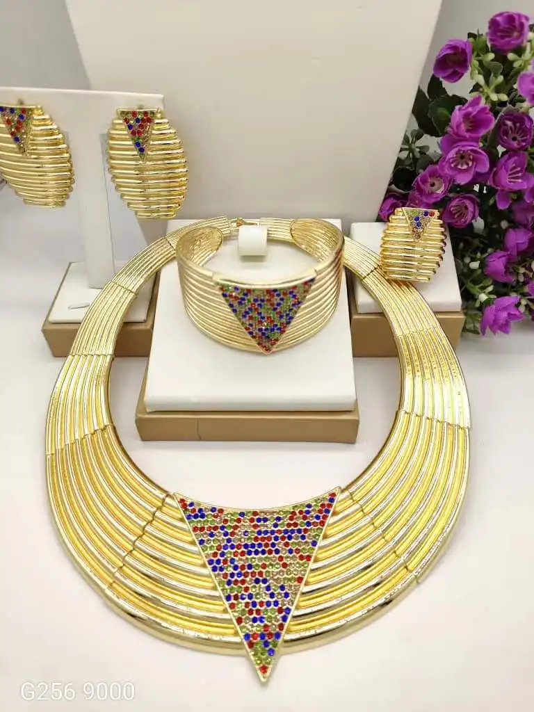 Stud Big Brazilian Jewelry set with colorful crystal Hotsale fine llaveros Collar Pulseras pin Pendient tentacles Anillo 4PC Set Image