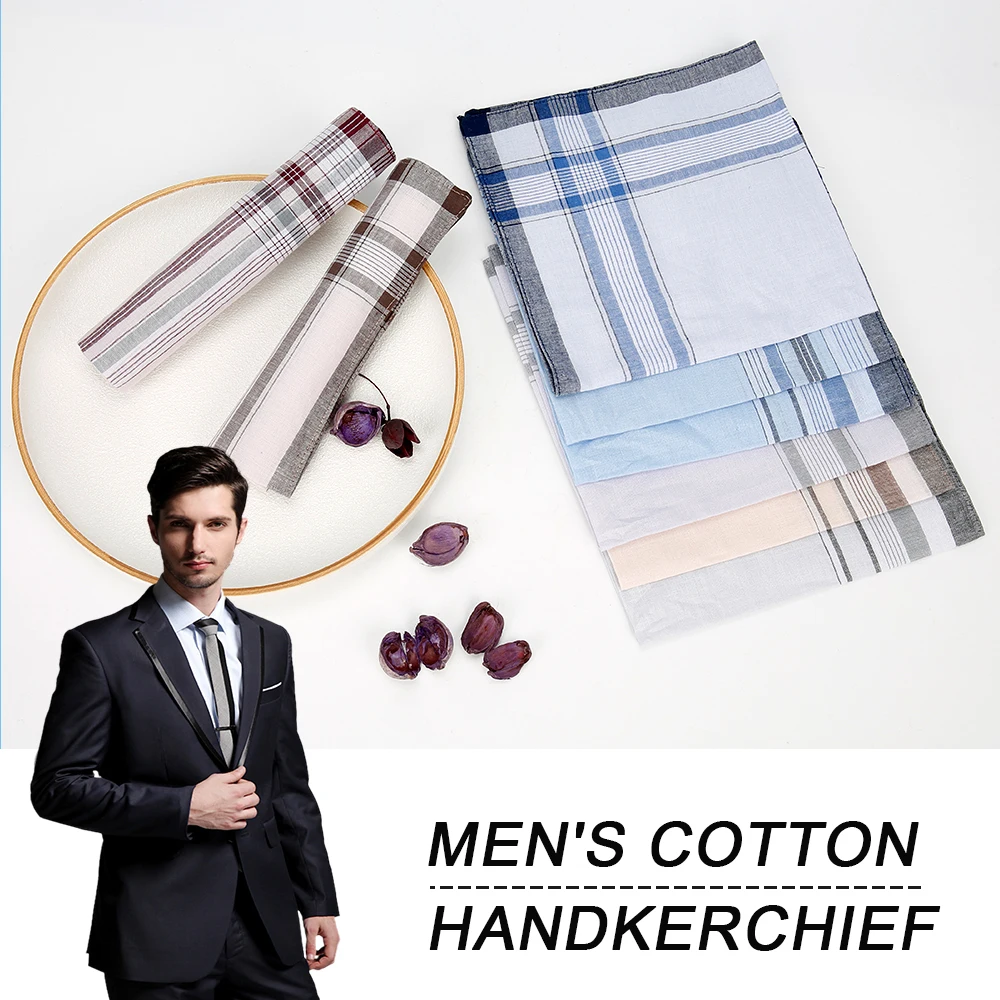 10 Stück Baumwoll taschen tücher weiche Streifen kariertes Muster Einst ecktuch Taschen tücher Gentleman für Männer Baumwolle Hochzeits anzug Taschentuch Image