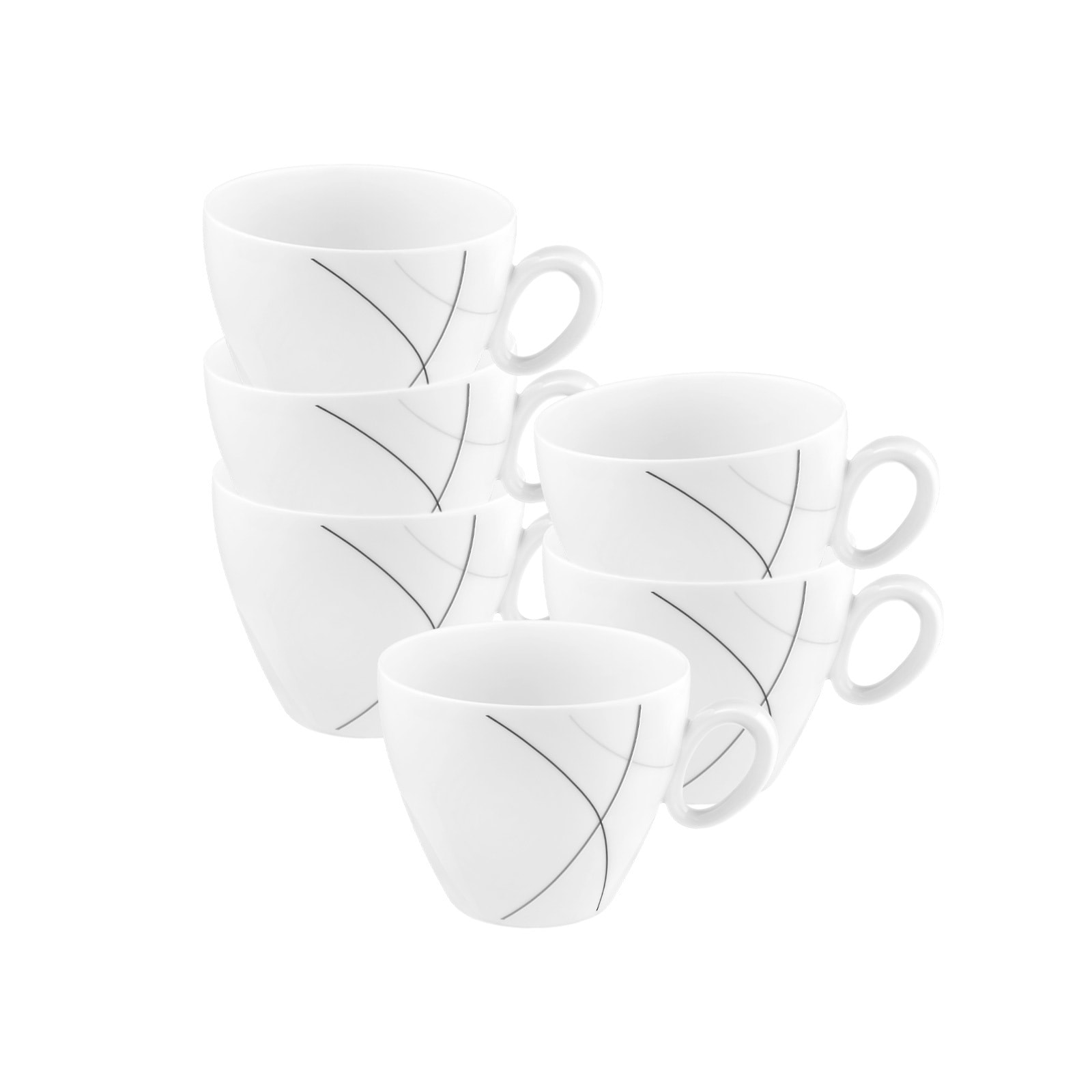Tasse SELTMANN WEIDEN "Kaffeetassen Trio Highline 0,23 l 6er Set weiß-grau", bunt (weiß, grau), 6 tlg., Porzellan, Trinkgefäße, Tasse