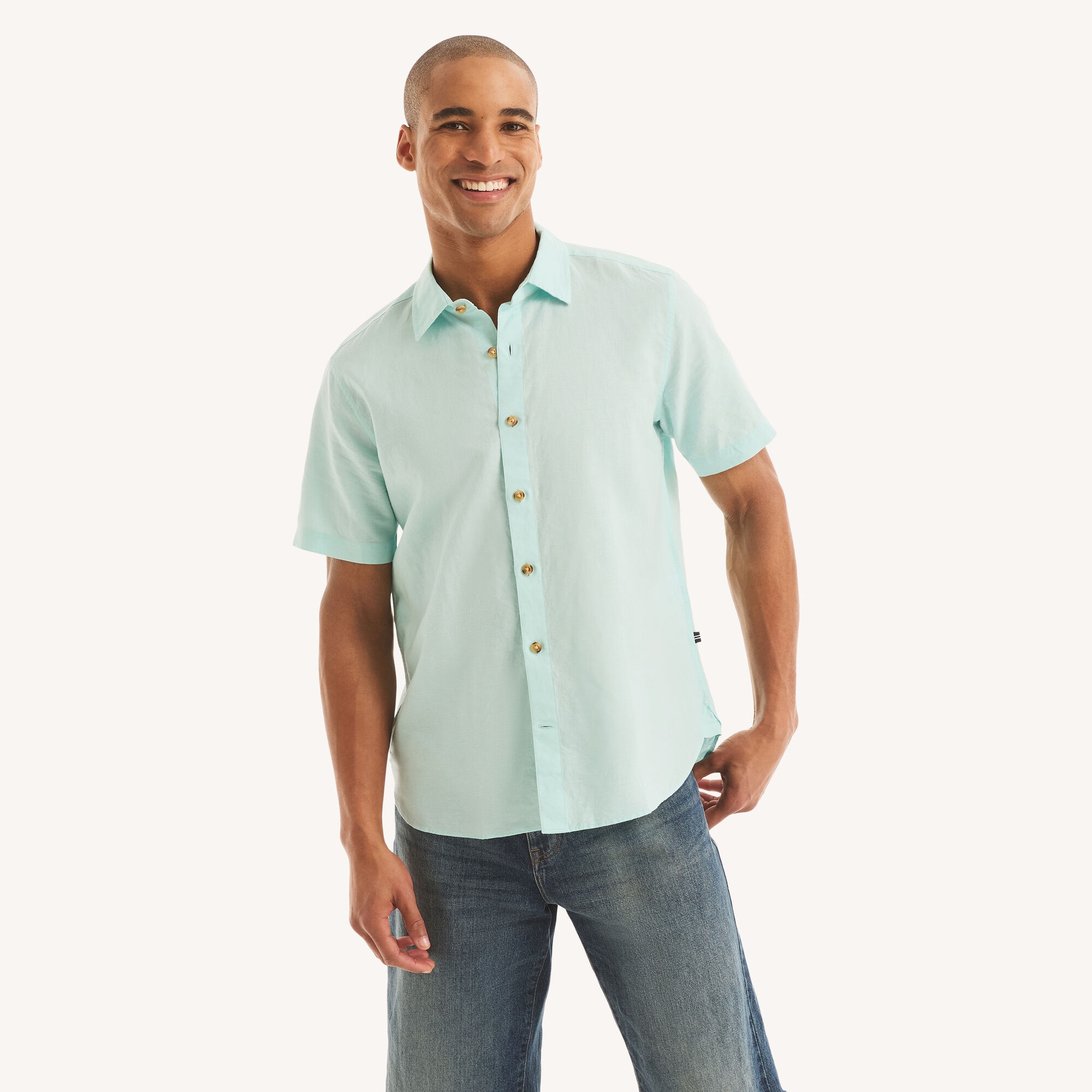 Nautica Men's Linen Short-Sleeve Shirt 499 (Aqua Splash), XXL