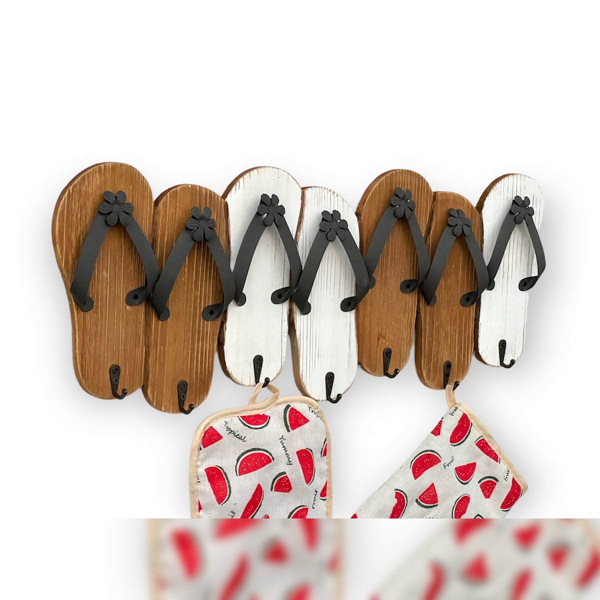 DanDiBo Hakenleiste Sandalen MR91 Garderobenleiste Holz Metall Weiß Handtuchhalter 60 cm Garderobenhaken Garderobe Wand Handtuchhaken Vintage Image