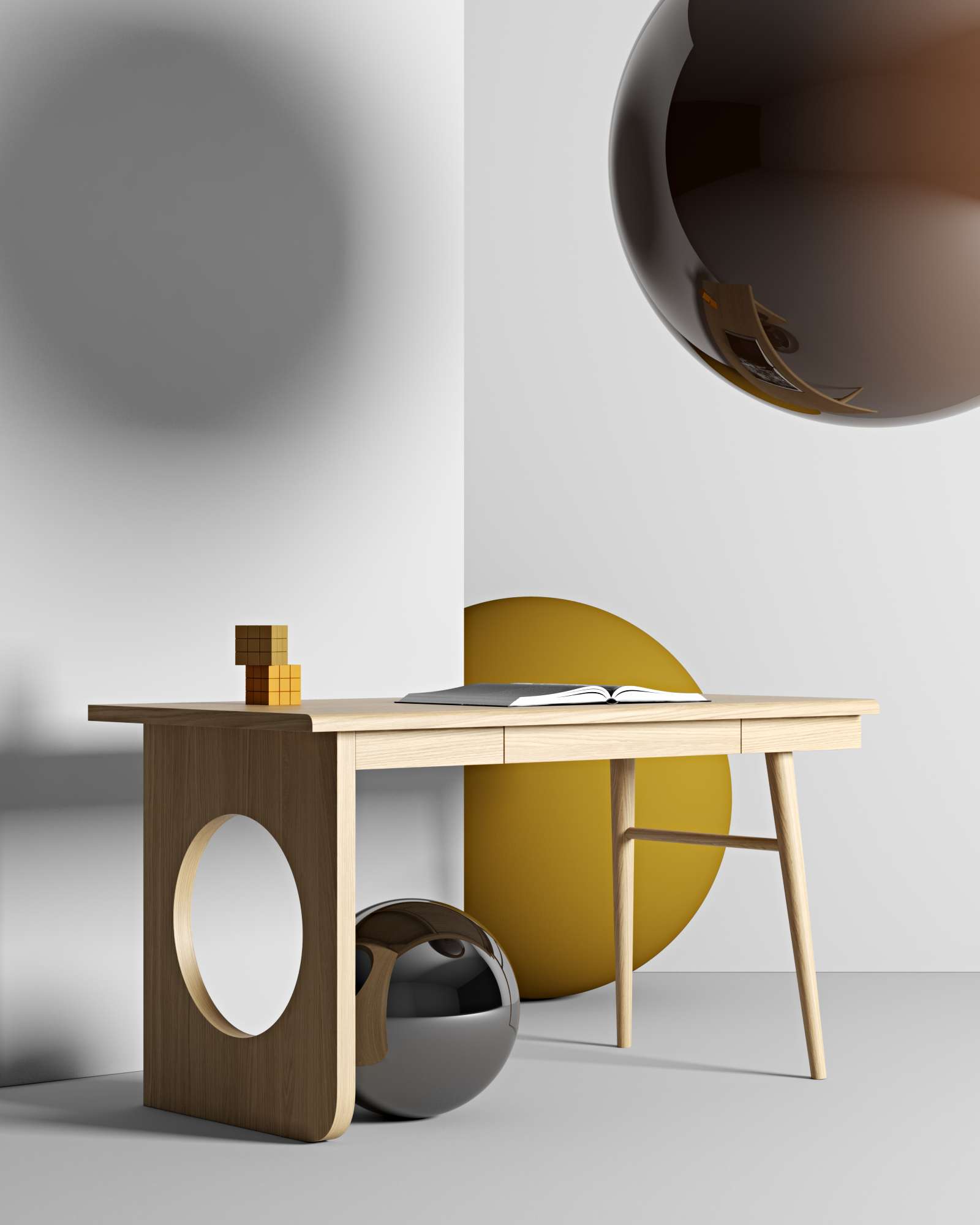 Schreibtisch WOODMAN "Bau", braun (eiche, eiche, eiche), B:140cm H:75cm T:70cm, Tische, Schreibtisch, besonderes Design, Breite 140 cm, FSC-zertifiziert