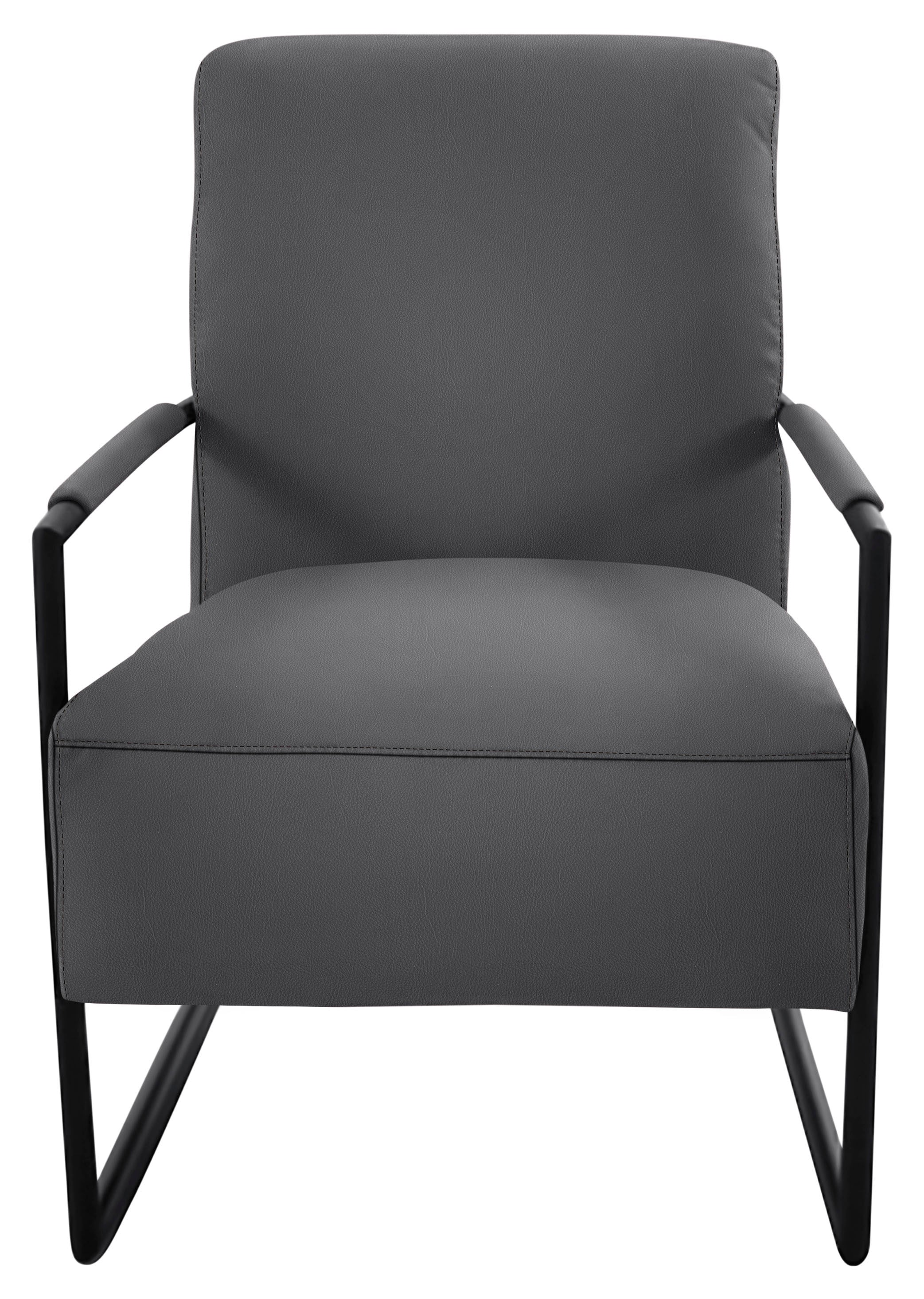 Cocktailsessel K+W KOMFORT & WOHNEN, grau (asphalt), B:62cm H:77cm T:83cm, Sessel, Cocktailsessel, mit bezogenen Armlehnen, Gestell in Metall schwarz Struktur