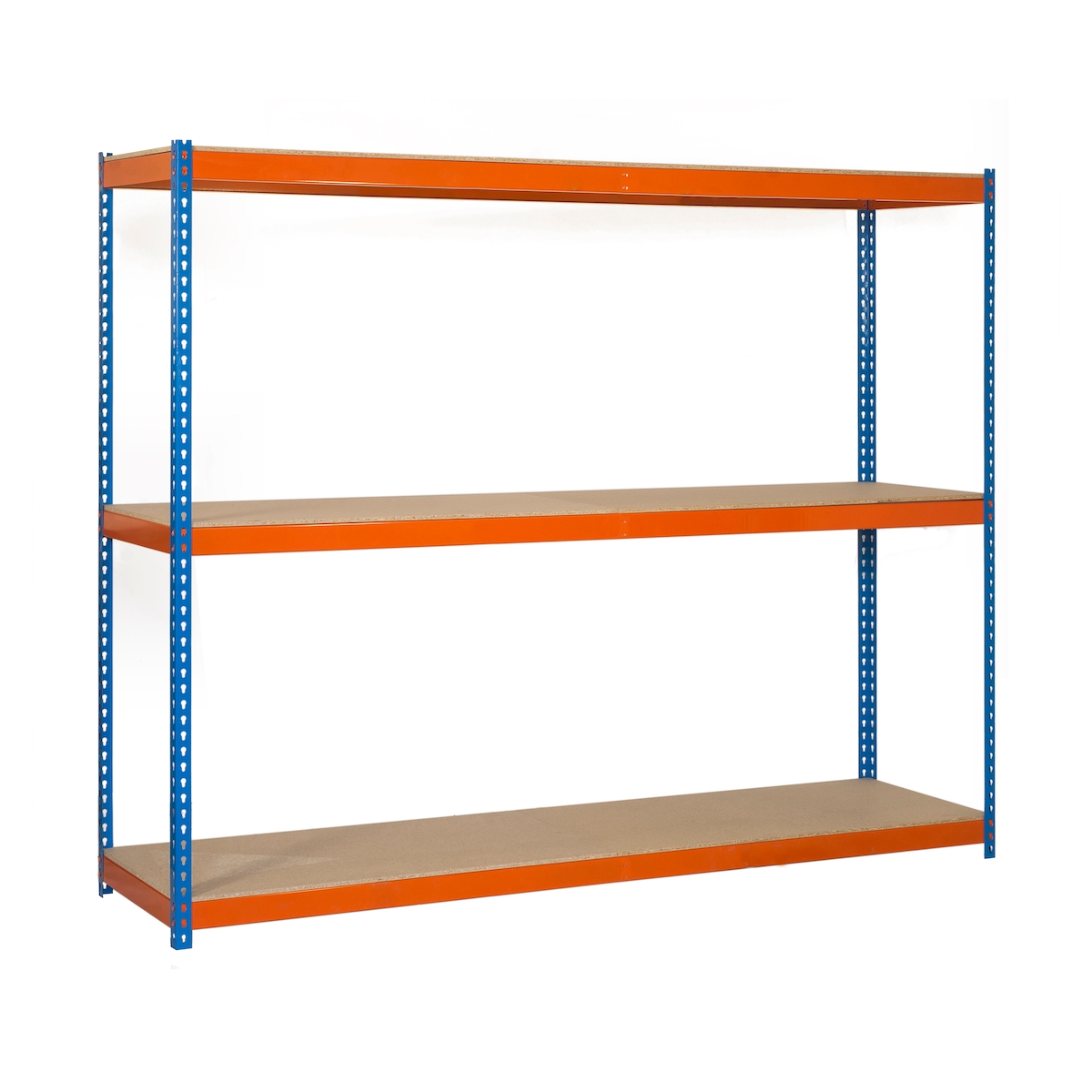 SimonRack Metallregal ohne Schrauben mit Simonforte 3 Regale. Blau/Orange/Holzfarbe 2000x2100x900 mm Image