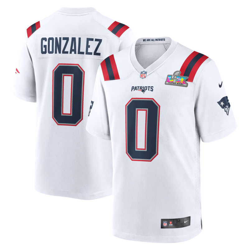 New England Patriots Nike Game Heimtrikot Super Bowl LX Aufnäher - Weiß - Christian Gonzalez - Herren Image