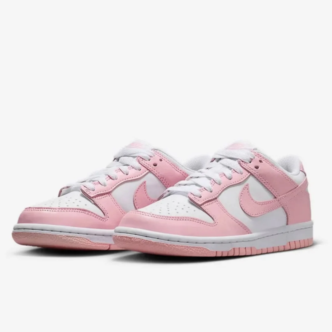 Nike (Nike) Chaussures pour jeunes femmes Dunk Low (Gs) Rose et blanc, baskets de sport polyvalentes et décontractées pour les déplacements quotidiens, Fb9109-125