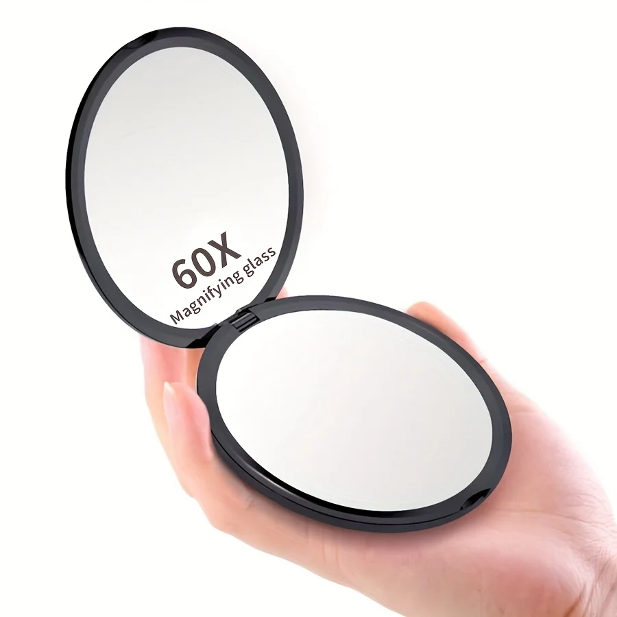 Specchio per trucco portatile 60X Specchio cosmetico pieghevole bifacciale con ingrandimento da viaggio Specchio tascabile portatile in vetro ad alta definizione