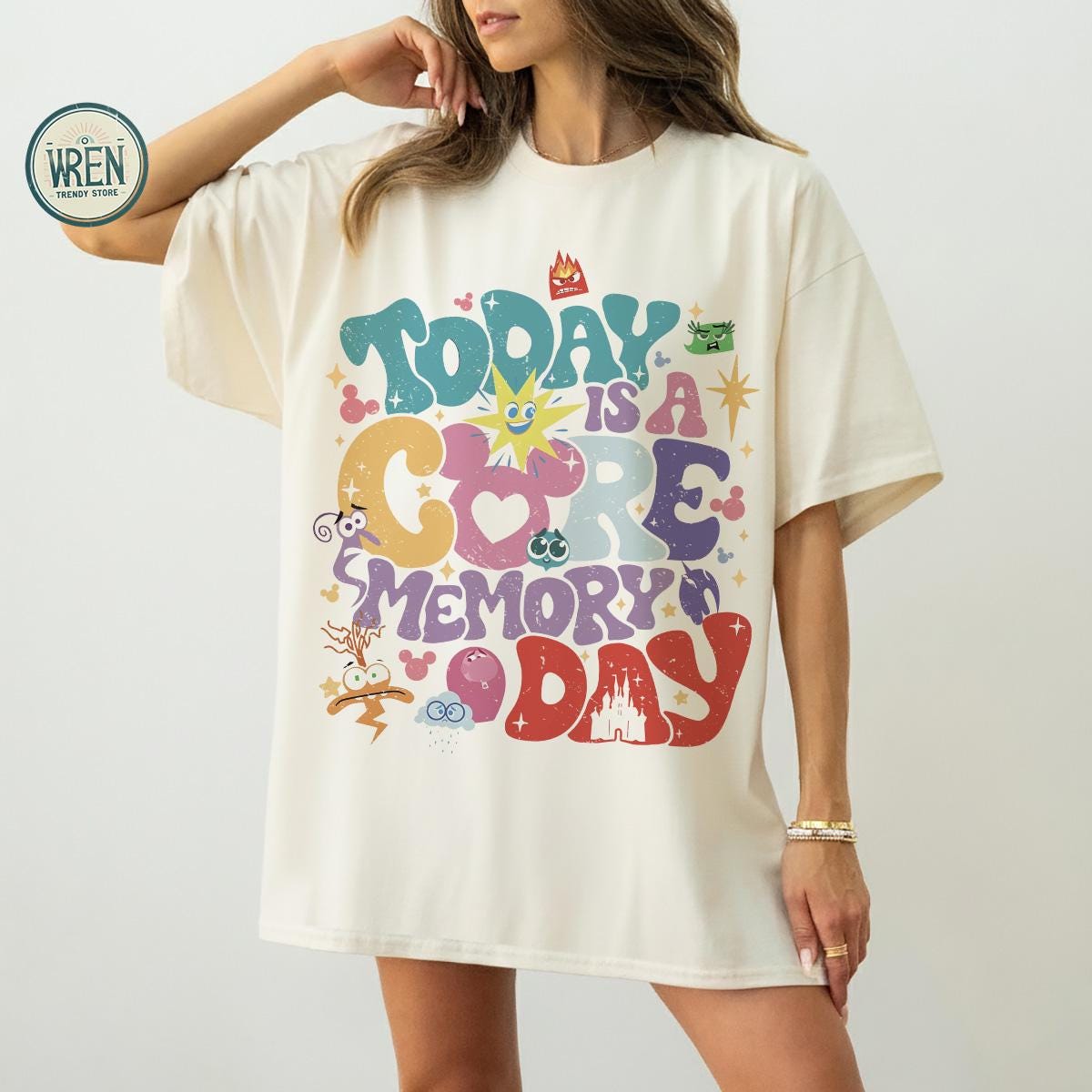 Magliette Retro Today Is A Core Memory Day, maglietta ispirata al viaggio Disney, maglietta Inside Out, maglietta con orecchie di Topolino, maglietta