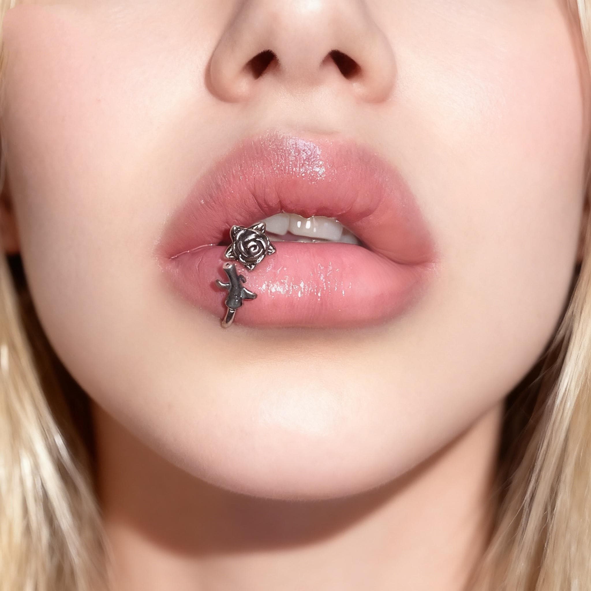 Anello per labbro da 16g, piercing a rosa, labret, piercing per labbro personalizzato, piercing per trago, piercing in acciaio al titanio, gioielli pe