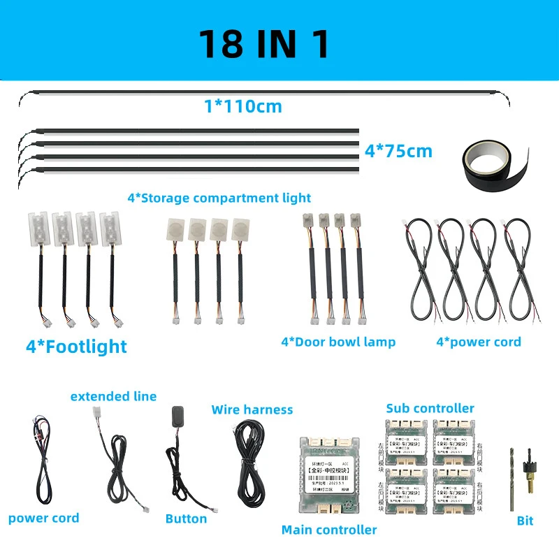 Universal 18 In 1 Dual Zone LED Auto Umgebungs Licht RBG 64 Farbe Innen Acryl Streifen Hintergrundbeleuchtung Guide Dekoration Atmosphäre lampe Image