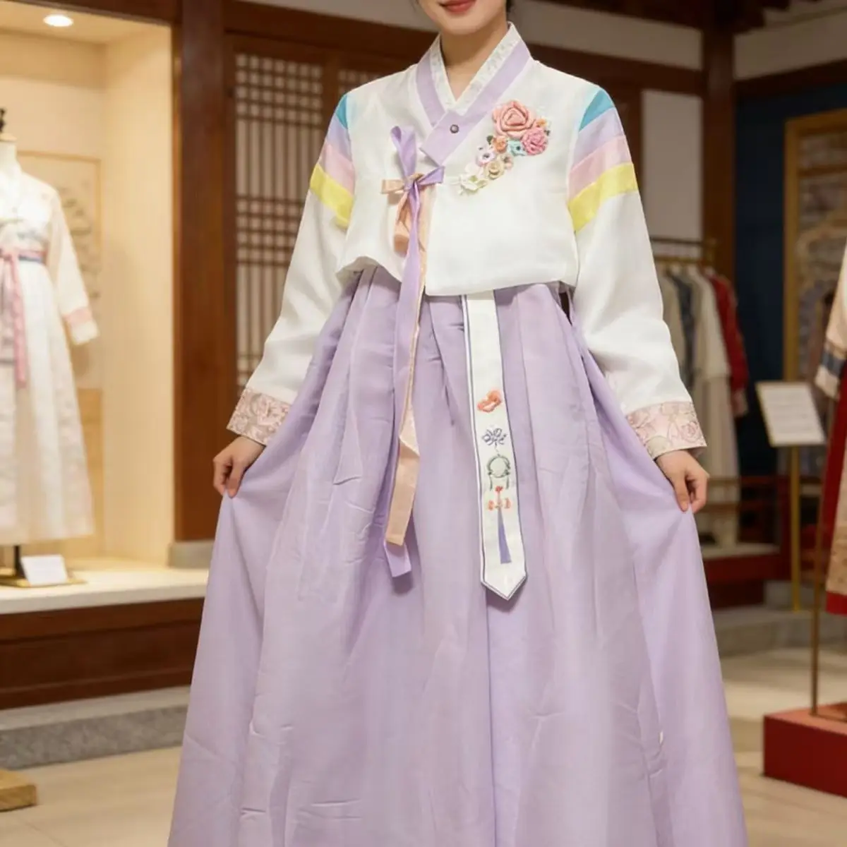 Neues traditionelles koreanisches Mode-Hanbok-Kleid für Frauen, antike Palast-Robe, lila, nationale Performance-Hochzeitskleid im asiatischen Stil