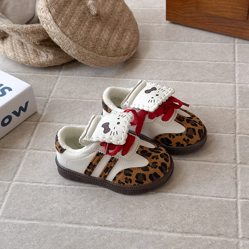 Freizeitschuhe für Kinder ​ Skateschuhe PU-Leder Leopardenmuster ​ Schuhe Frühlingsschuhe für Mädchen rutschfeste rote Schuhe Größe 23-36