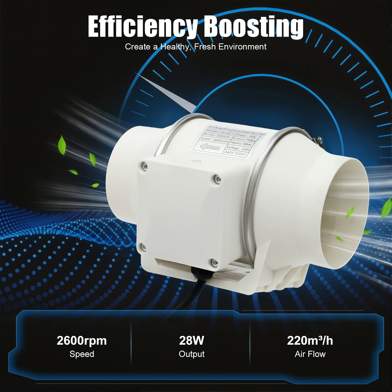 Kanalventilator HF-100P 100mm Weiß 220V EU Lüftungs-Abluftventilator Hochfestes PP-Material Industrieller Ventilator zur Luftabsaugung Image