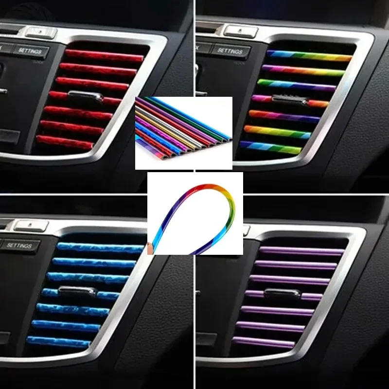 Auto Styling Bunte Auto Zubehör DIY Auto Innen Klimaanlage Outlet Vent Grille Chrom Dekoration Streifen 10Pcs Heißer Image