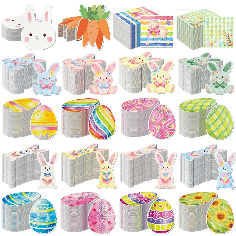 20 Stück Oster-Cocktailservietten mit Cartoon-Häschen, Karotten und Ostereiern, Papier-Servietten für Fröhliche Osterfeier und Babyparty-Dekoration Image