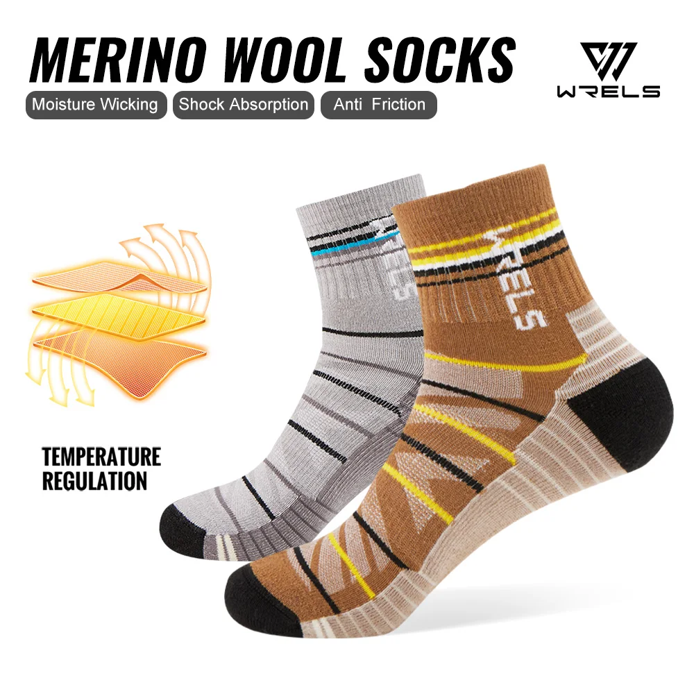  WRELS 1/2/3 Paar Socken aus Merinowolle, warme Thermo-Wandersocken, gepolstert, schweißableitend, atmungsaktiv, Kompressionssocken aus Merinowolle Image