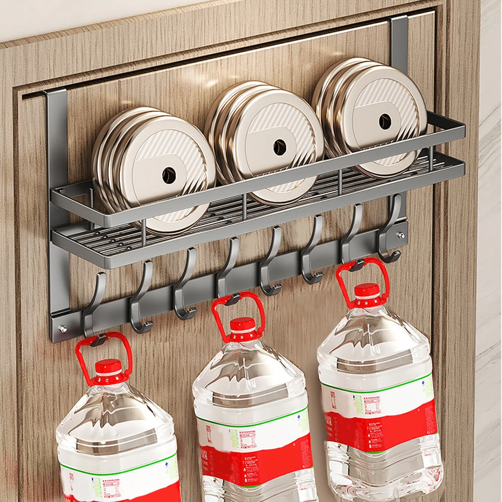 Aluminium-Türhaken-Organizer, Wandmontierte Kleiderhaken mit 8 Haken, Türaufbewahrungskorb, Robuster Tür-Organizer