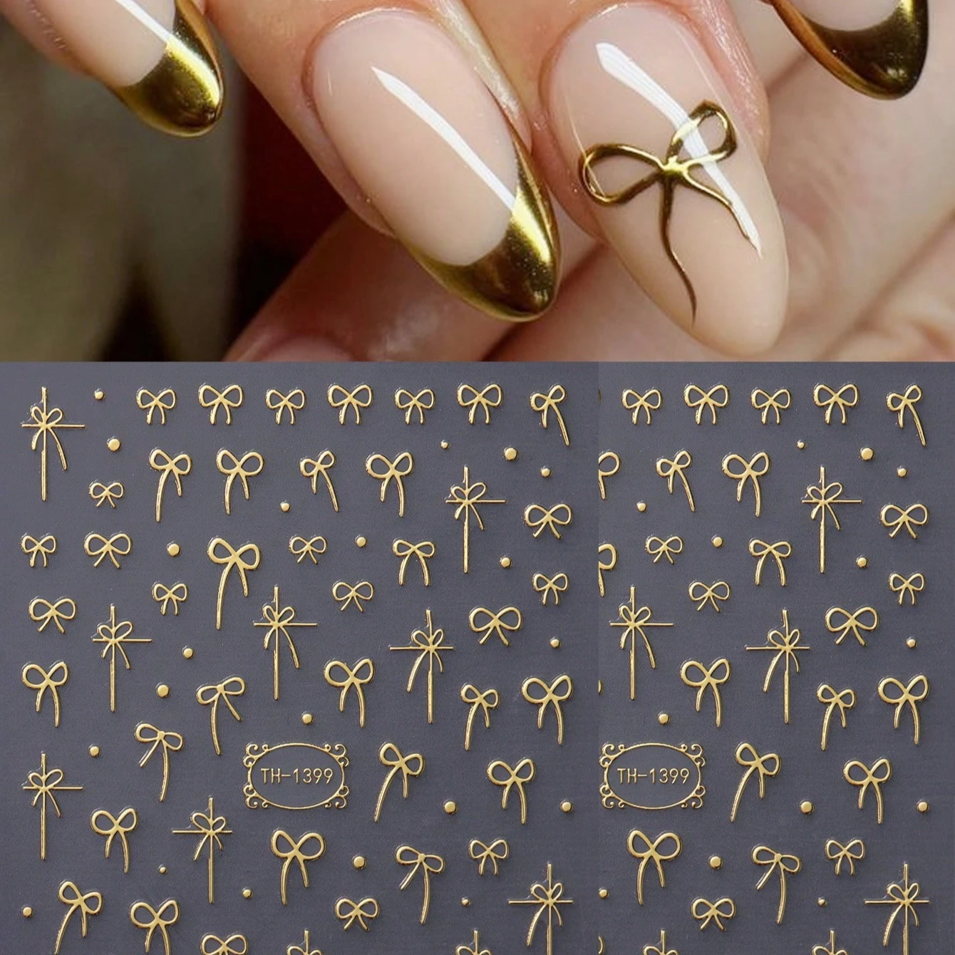 1 Stück goldene Schleife für Nagelkunst, selbstklebend, glänzender Kunststoff, Cartoon-Design für Maniküre, Pediküre, Valentinstag, Weihnachten Image