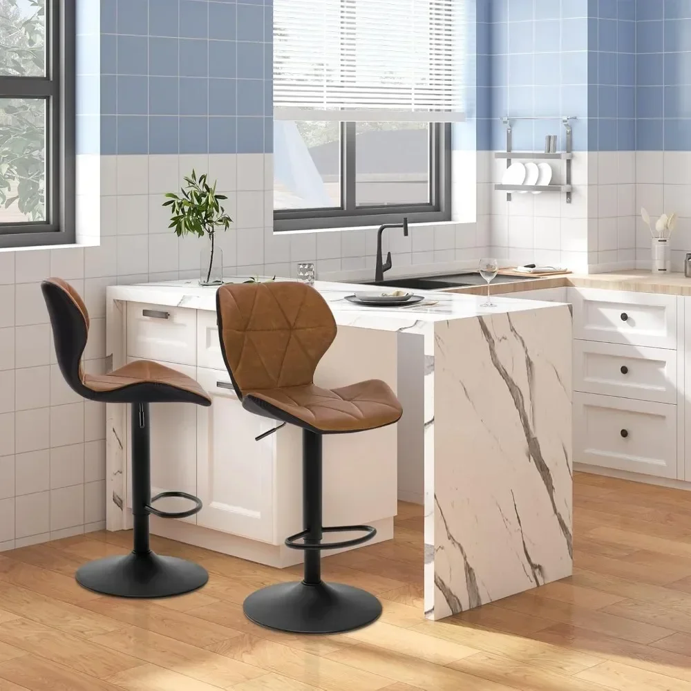 2er-Pack Retro-Barhocker, Bistro, höhenverstellbar, mit Rückenlehne, Kunstleder, Stahl, Konstruktion, Küchen-Thekenhocker