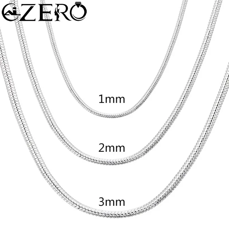 40-75cm 925 Sterling Silber 1mm/2mm/3mm solide Schlangen kette Halskette für Männer Frauen Modeschmuck für Anhänger versand kostenfrei Image