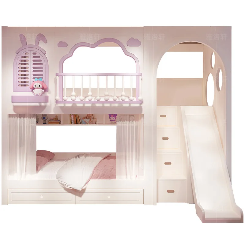 Vollständiges Etagenbett aus massivem Holz für Erwachsene, Baumhaus, Kinderbett, Mädchen-Prinzessin, B & B-Schloss, Mutter- und Kinderbett Image