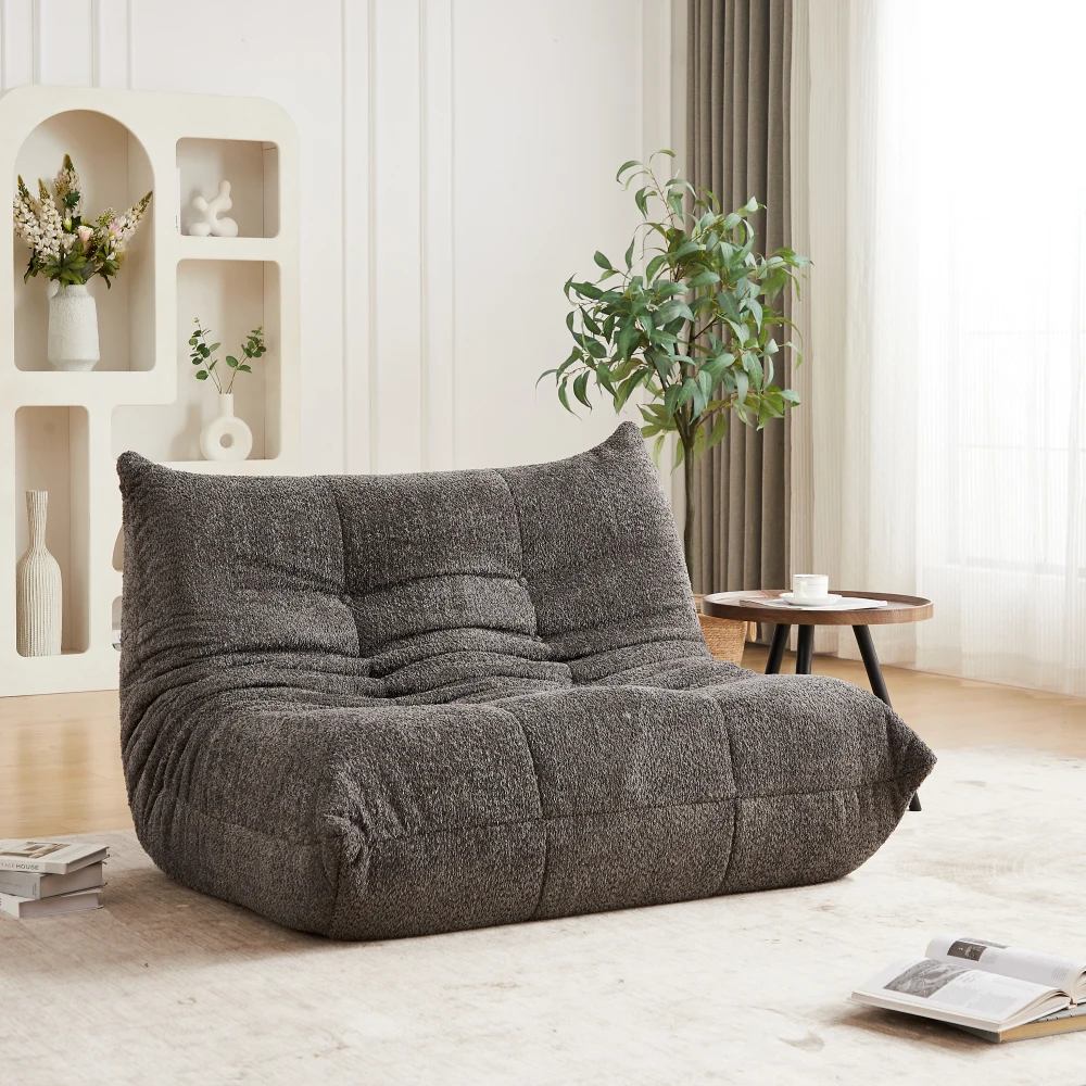 Chenille Togo Zweisitzer-Sofa, Bodenliegesessel, Armlehnenloser Akzentsessel, Sitzsack-Sofa, Kamin-Liegesessel mit Memory-Schaum