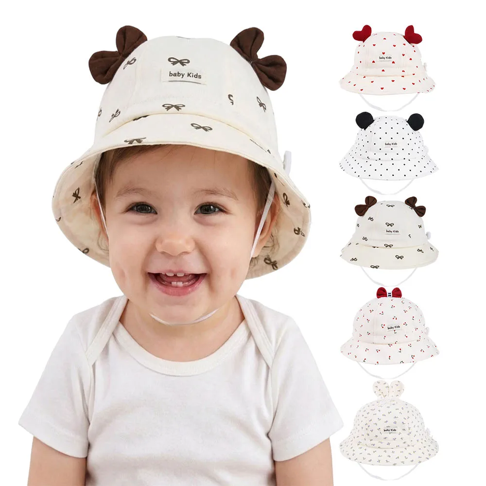 Panama Sommer Baby Sonnenhut für Mädchen Jungen Outdoor Niedlicher Ohren-Schleife Kleinkind Bucket Hat Baby Strand Sonnenhut Kinder UV-Schutz Kappe Image