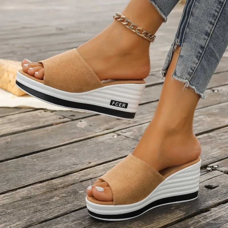 2026 Neue Damen Casual Pantoletten Sommer Mode Bequeme High Heel Sandalen Casual Rutschfeste Übergrößen Coole Plateau-Schuhe Image